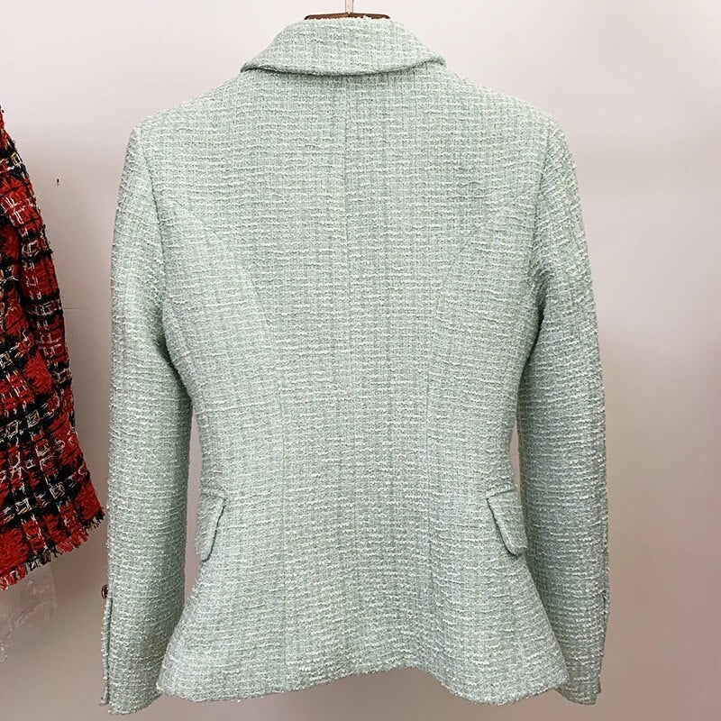 HIGH STREET Newest 2023 Designer Jacket Women's Classic Metal Buttons Double Breasted Tweed Blazer Mint Green