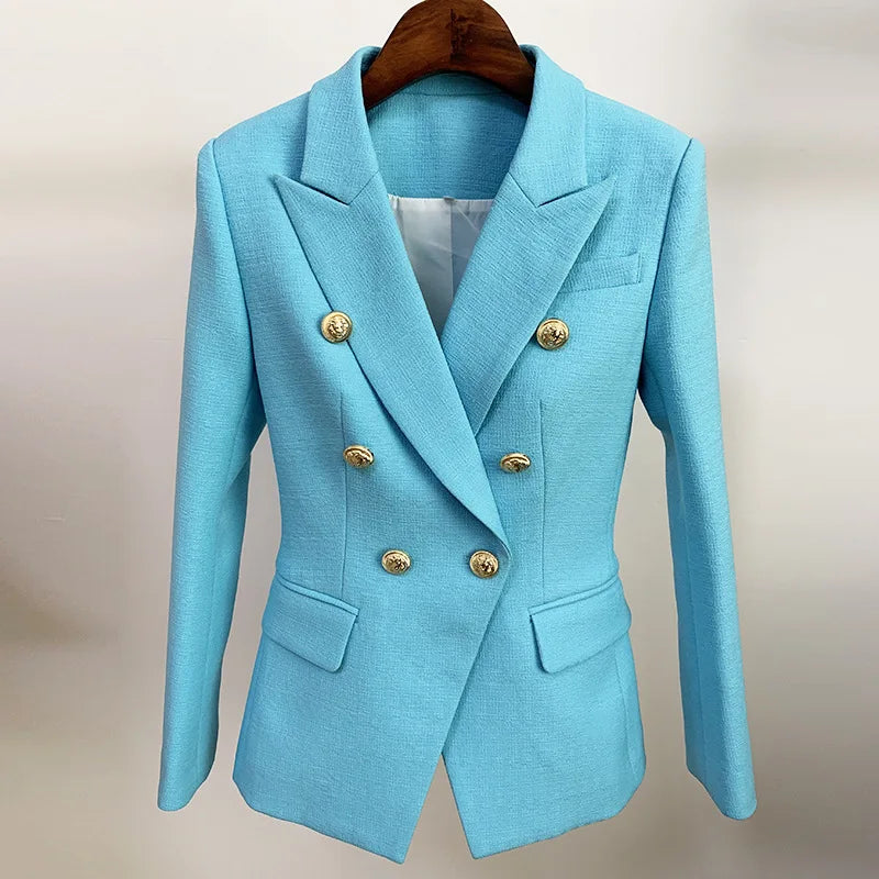 Green Blue Yellow Black White Blazer Women Office Formal Double Breasted Buttons Blazer Women Blazers High Quality Drop Ship