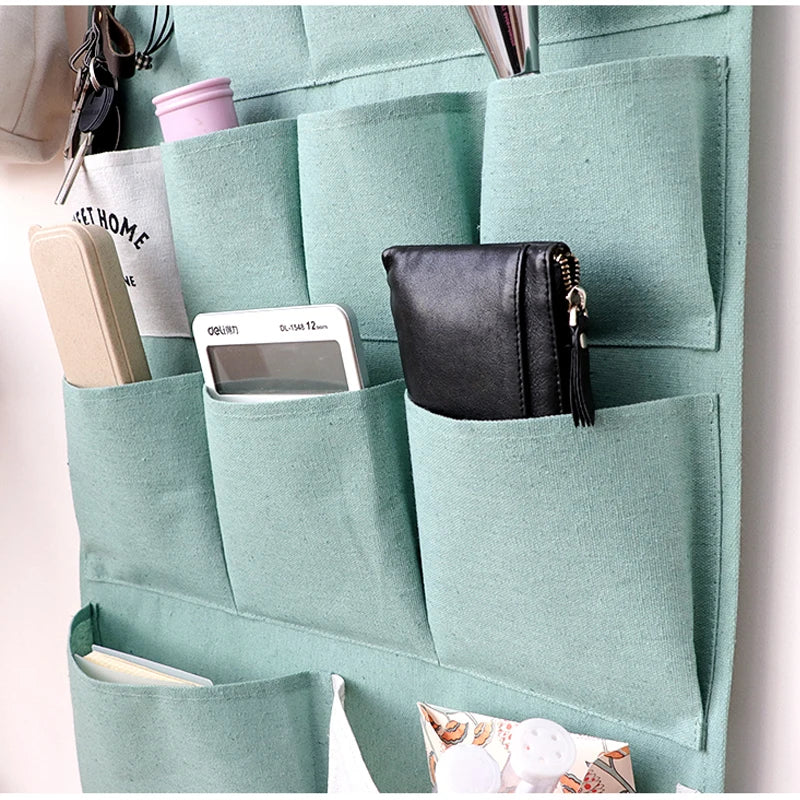 Cotton Linen Hanging Storage Bag 3/7 Pockets Wall Mounted Wardrobe Hang Bag Bedroom Bedside Cosmetic Clothes Organizer