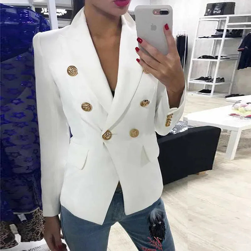 Green Blue Yellow Black White Blazer Women Office Formal Double Breasted Buttons Blazer Women Blazers High Quality Drop Ship