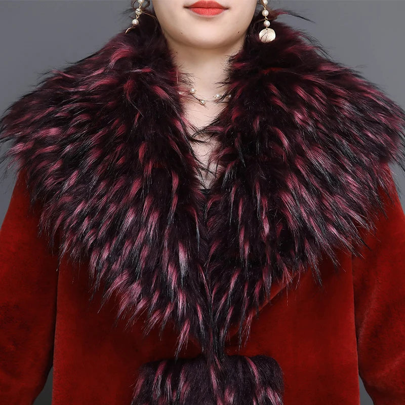 Nerazzurri Elegant Luxury runway faux fur coat women 2021 Winter black blue red long furry fluffy outwear with fox fur collar