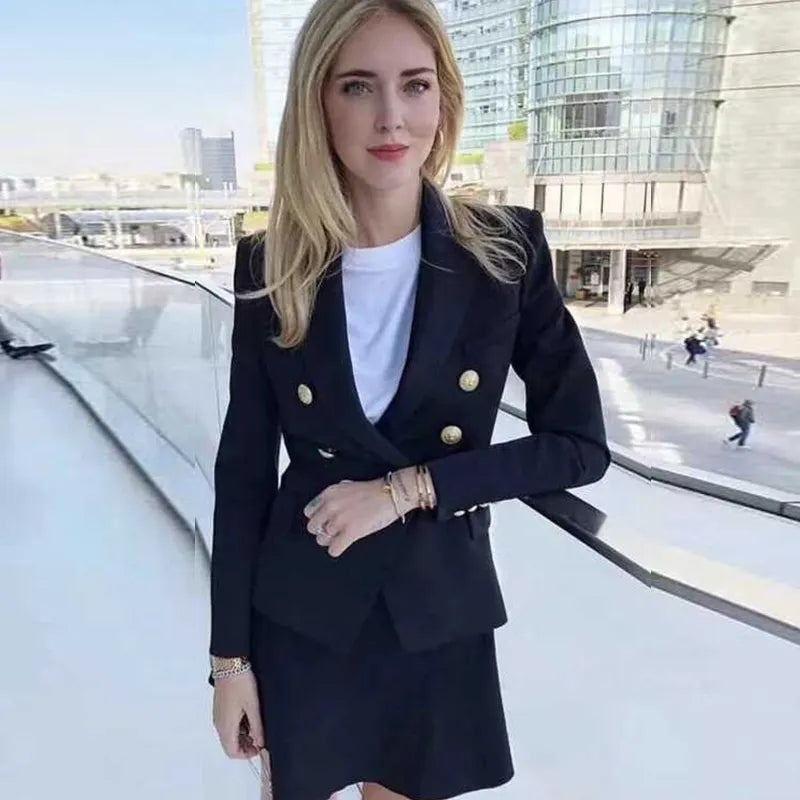 Green Blue Yellow Black White Blazer Women Office Formal Double Breasted Buttons Blazer Women Blazers High Quality Drop Ship