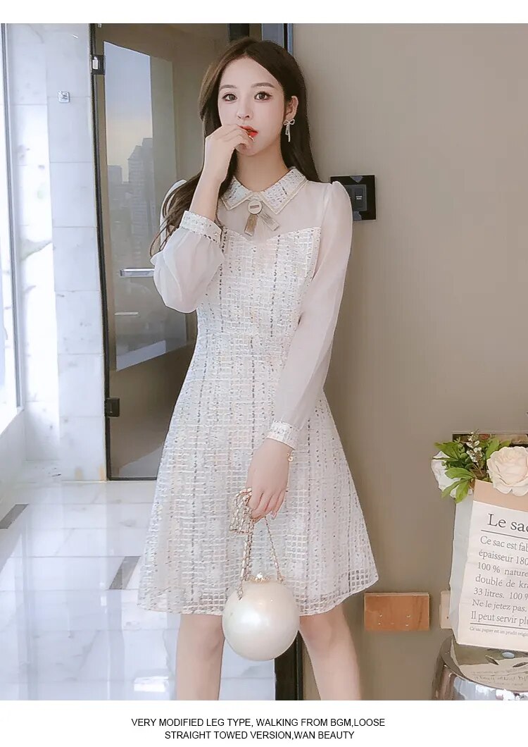 Fashion Designer Runway Dress Autumn Clothes for Women Long Sleeve Turn Down Collar Patchwork Tweed Woolen Dress femme vestidos