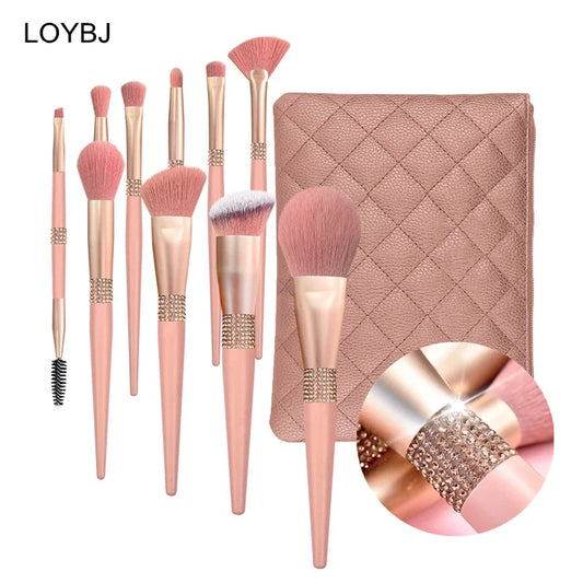 LOYBJ 10pcs Diamond Makeup Brushes Set Cosmetics Blending Tool Powder Foundation Blush Highlight Eyeshadow Eyebrow Eyelash Brush