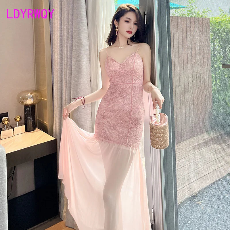 Summer Women's French Sexy Slim Lace Fishtail Strap Dress Laydown