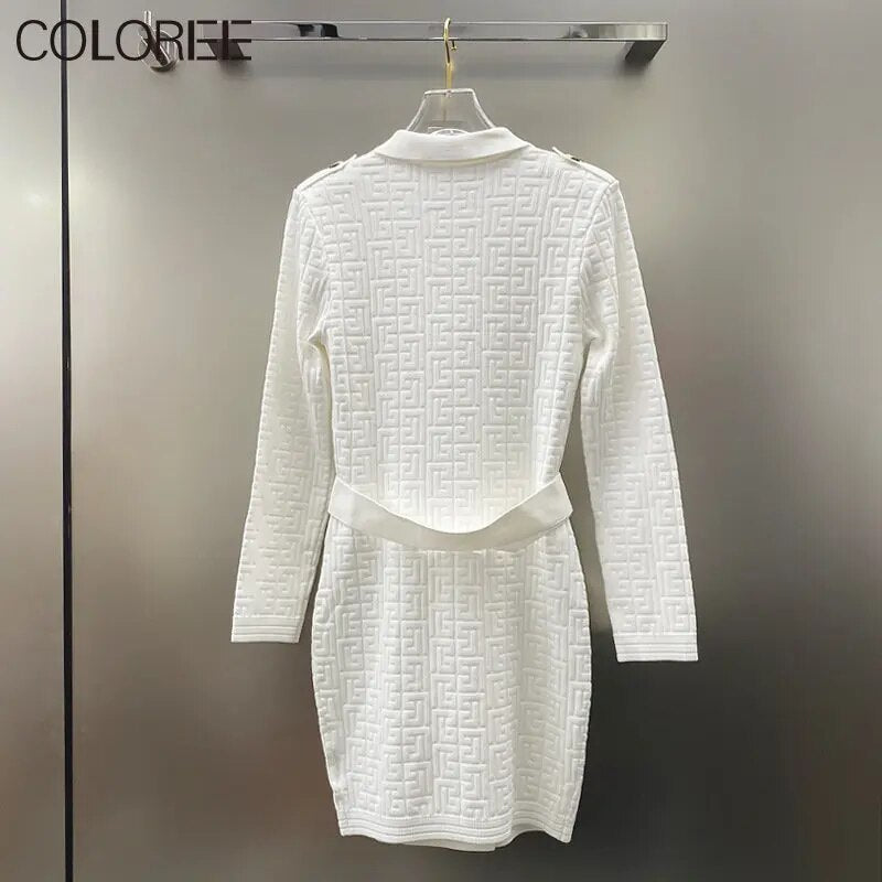 High Quality Luxury Designers Winter Clothes Women 2023 Elegant Long Sleeve Knitted Sweater Dress Korean Fashion Streetwear