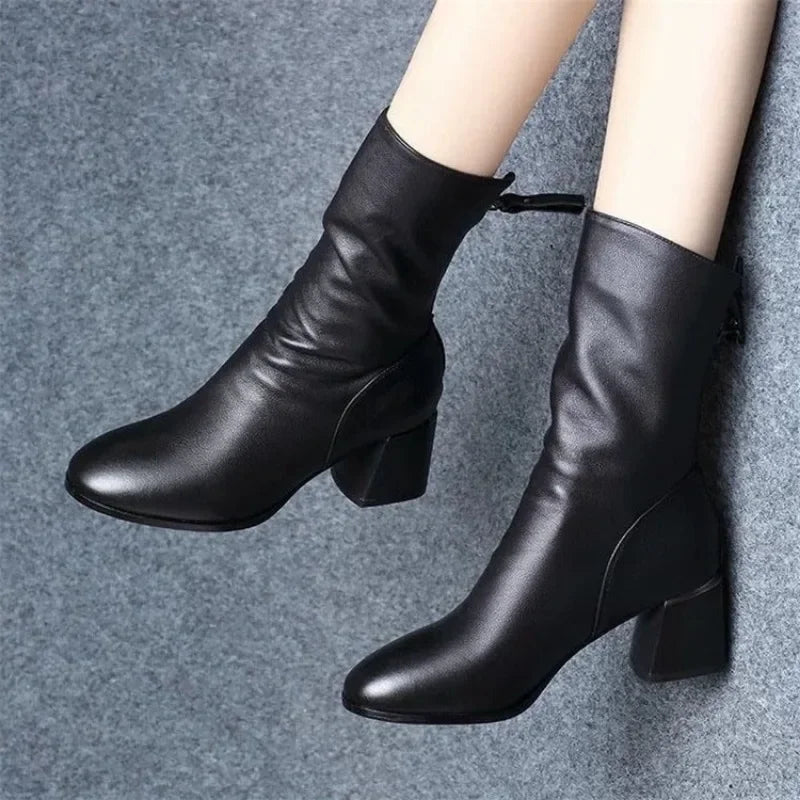 2023 Women's Shoes Luxury Boot Women Leather Boot Chunky Winter Shoe Platform Ankle Boots Thick Heel Designer