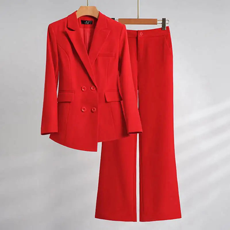 High Quality Autumn Winter Formal Ladies Blazer Trousers Women Business Suit Work Wear Office Uniform Wide Leg Pants Jacket Sets