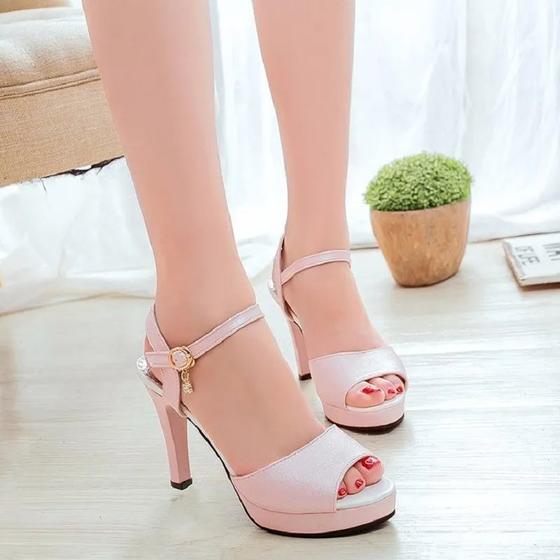 2022 Korean Version of The New Sexy Fish Mouth 10CM High Heels Pink Fashion Summer Waterproof Platform Wedding Bridesmaid Shoes