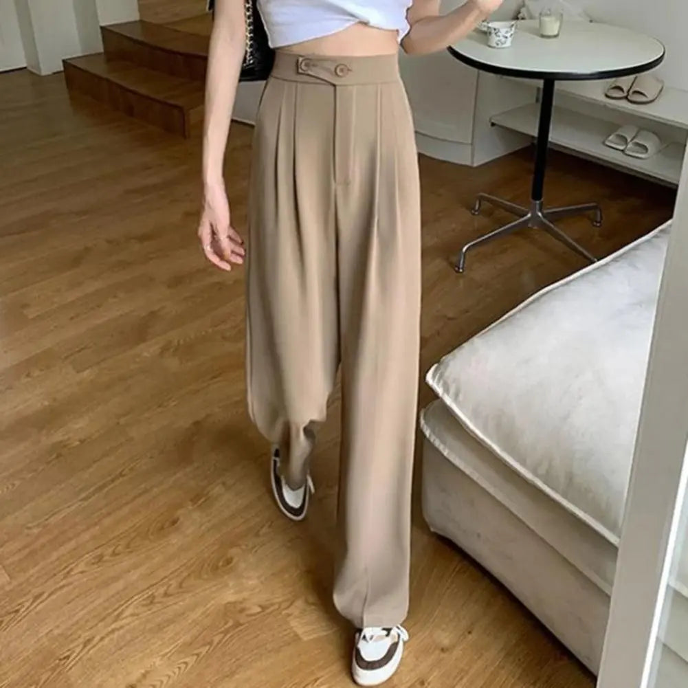 Wide Leg Pants Women's Summer Thin High Waist Hanging Sense Student Casual Pants Look Thin Loose Straight Tube Black Mop Pants