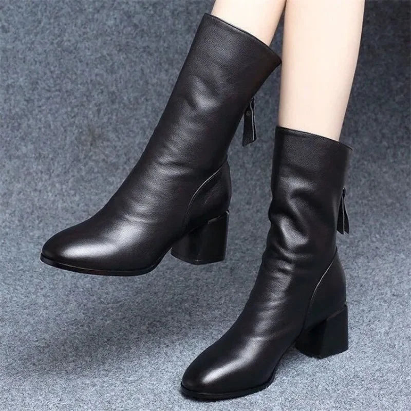 2023 Women's Shoes Luxury Boot Women Leather Boot Chunky Winter Shoe Platform Ankle Boots Thick Heel Designer