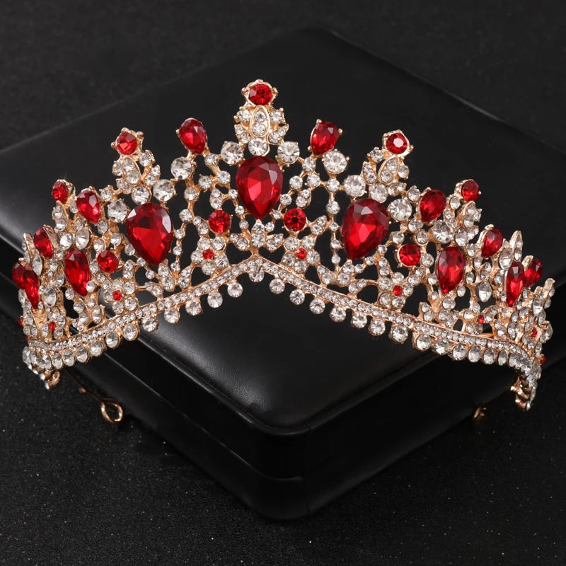 Baroque Red Crystal Tiaras And Crowns Prom Rhinestone Bridal Diadem Crown Taira For Women Wedding Hair Accessories Jewelry Crown