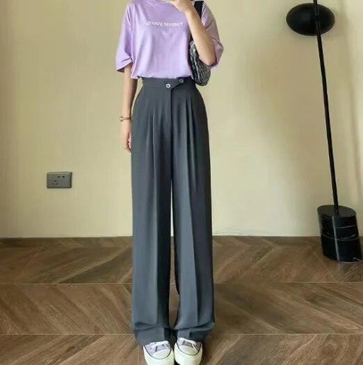 Woman Pant Suits Korean Style Elegant Straight Summer Pants Women Casual Outfits Classic White Wide Pants Women High Waist 2023