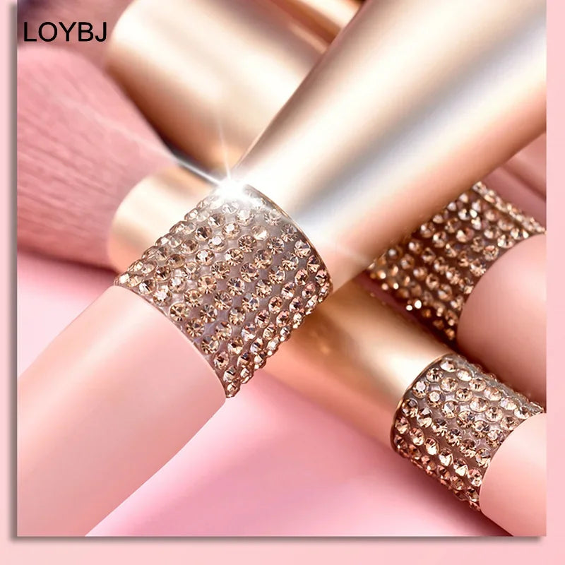 LOYBJ 10pcs Diamond Makeup Brushes Set Cosmetics Blending Tool Powder Foundation Blush Highlight Eyeshadow Eyebrow Eyelash Brush