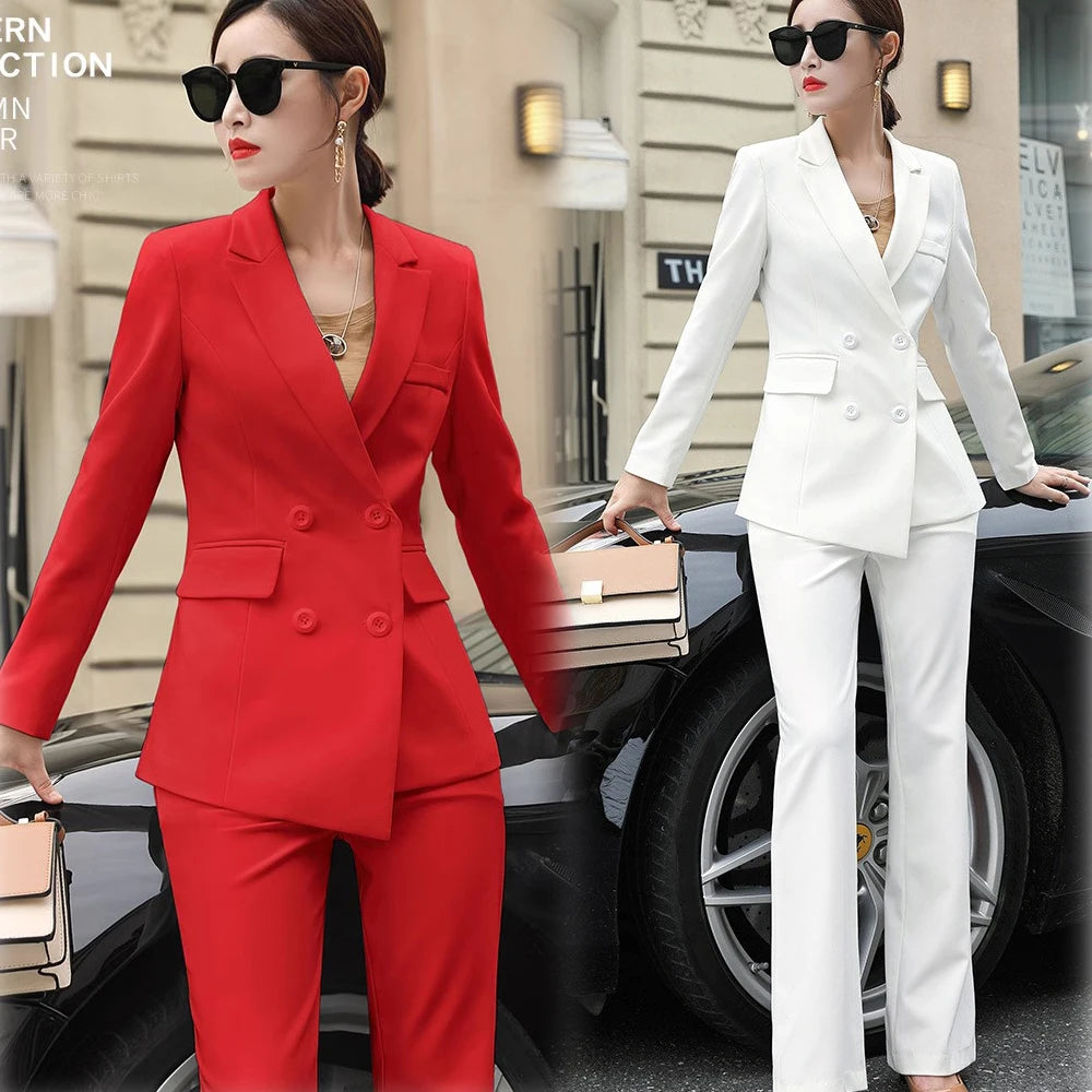 High Quality Autumn Winter Formal Ladies Blazer Trousers Women Business Suit Work Wear Office Uniform Wide Leg Pants Jacket Sets