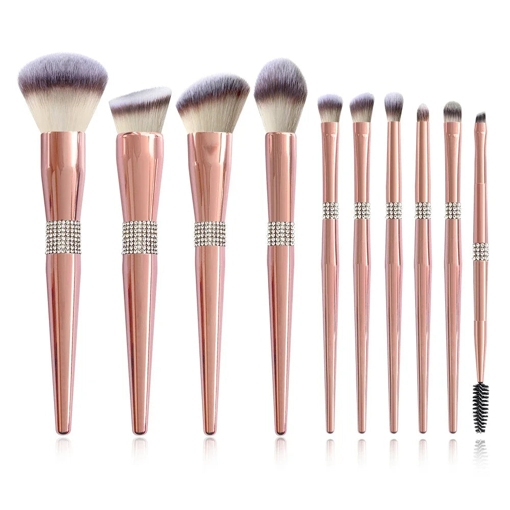 LOYBJ 10pcs Diamond Makeup Brushes Set Cosmetics Blending Tool Powder Foundation Blush Highlight Eyeshadow Eyebrow Eyelash Brush