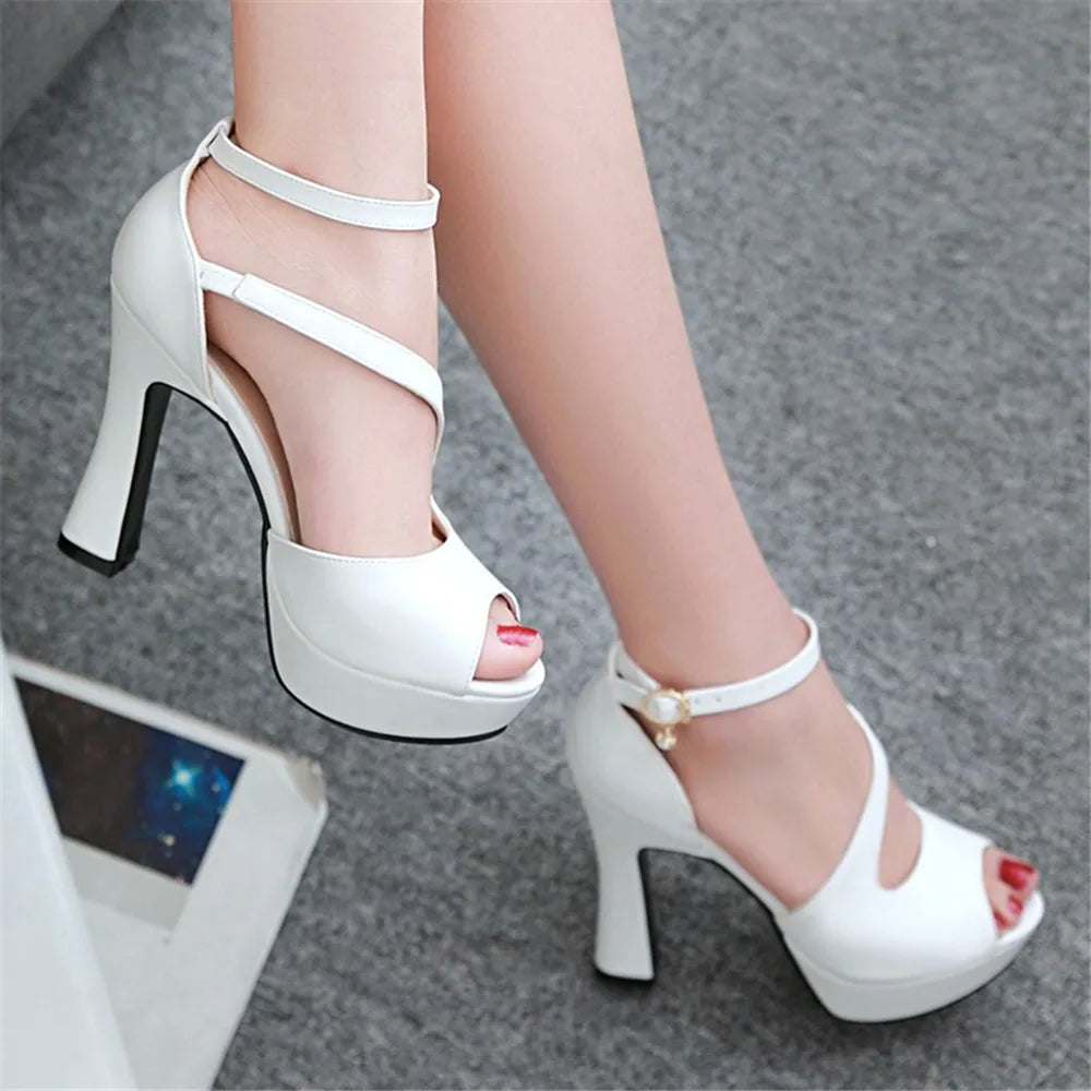 2023 New Ladies Shoes Sandalias Mujer Gladiator Platform Sandals Women Fish Mouth High Heels Female Pumps Beige Black White Pink