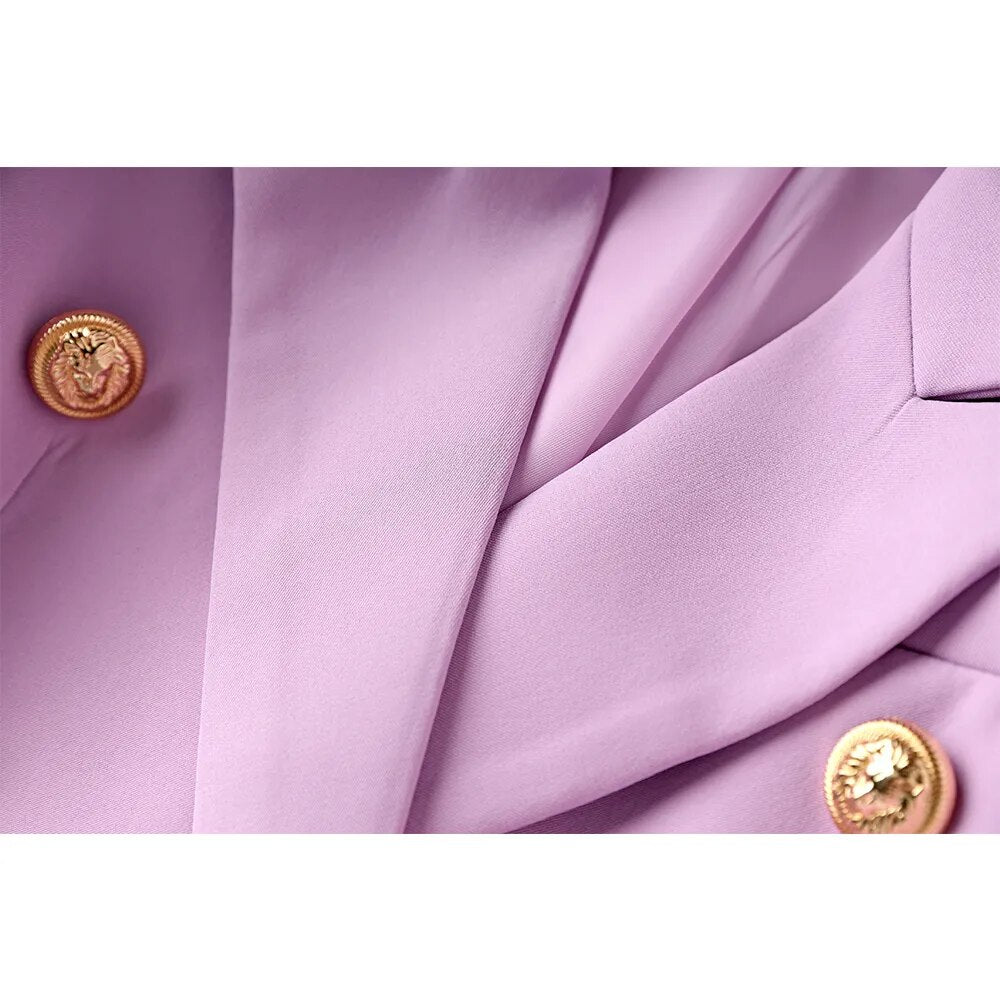 New Spring Autumn Fashion Women Twin Sets Fresh Lilac 2PCS Blazer Suits Elegant Slim Short Length with Belt