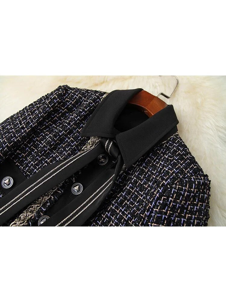 HIGH STREET 2023 Autumn Winter Designer Runway Suit Set Women's Lapel Tweed Jacket  Pants Suit