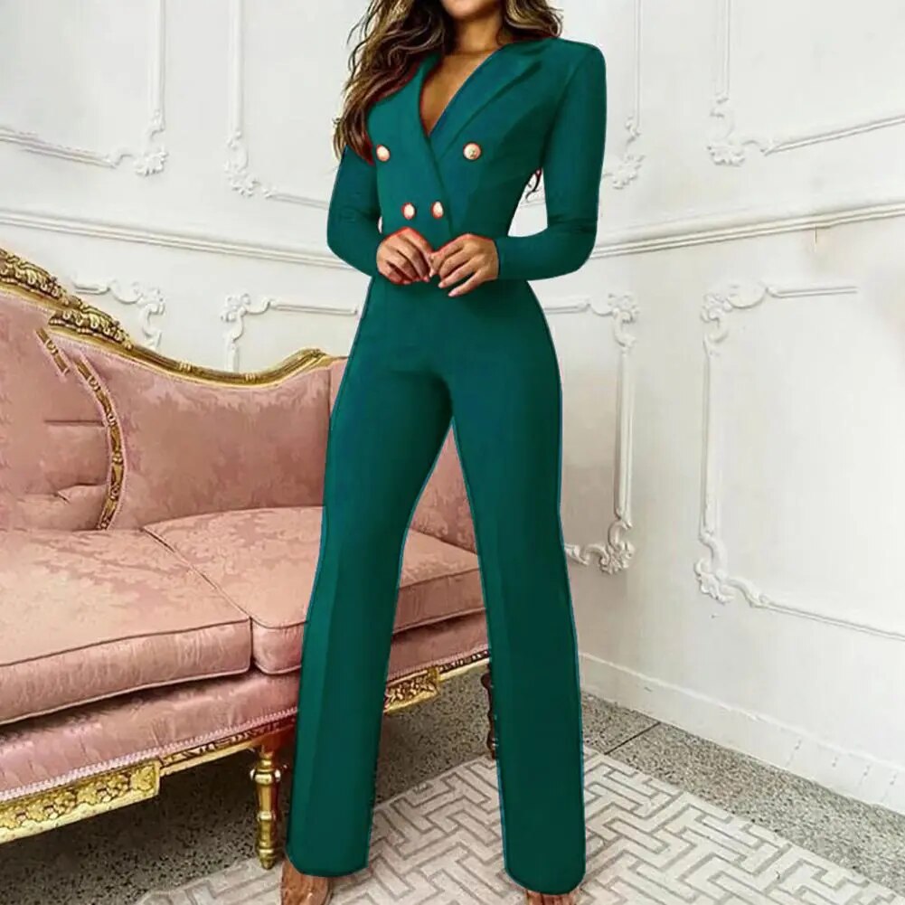 Elegant Long Sleeve Romper Womens Jumpsuit High Waist Straight Pants Women Lapel Playsuits Lady Jumpsuit комбинезон женский