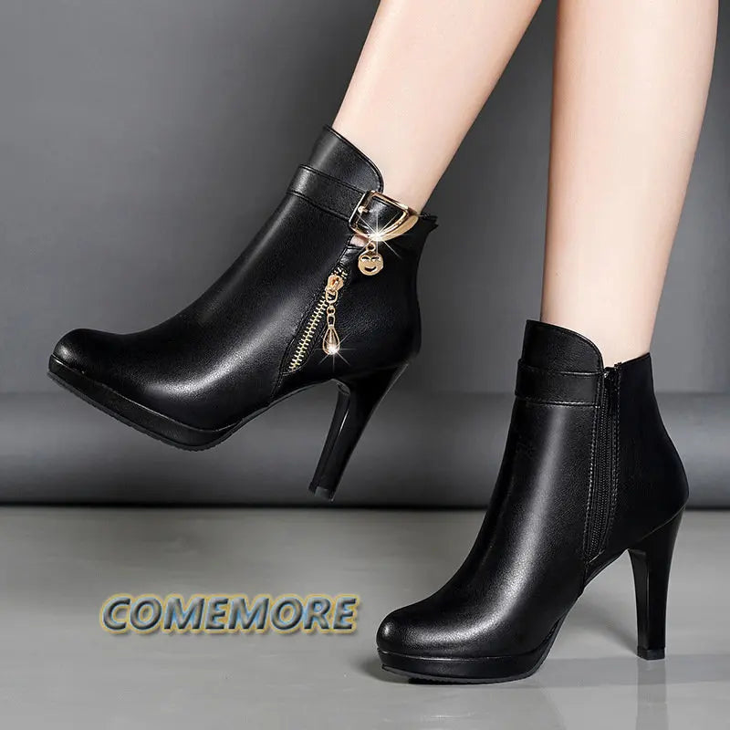 Boots Women Autumn Elegant Ankle Boots for Woman's Thin Heel Zipper Casual Female Fashion Luxury Shoes Classic Black Botas Mujer