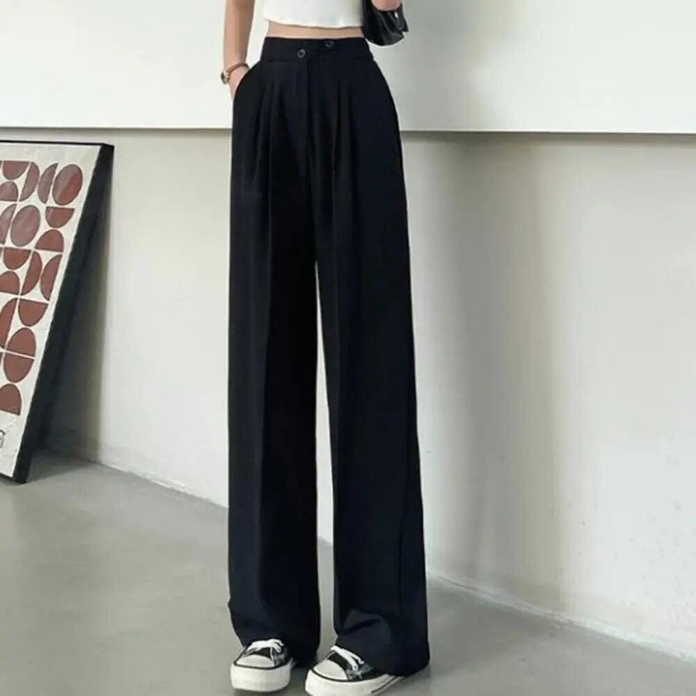 Wide Leg Pants Women's Summer Thin High Waist Hanging Sense Student Casual Pants Look Thin Loose Straight Tube Black Mop Pants