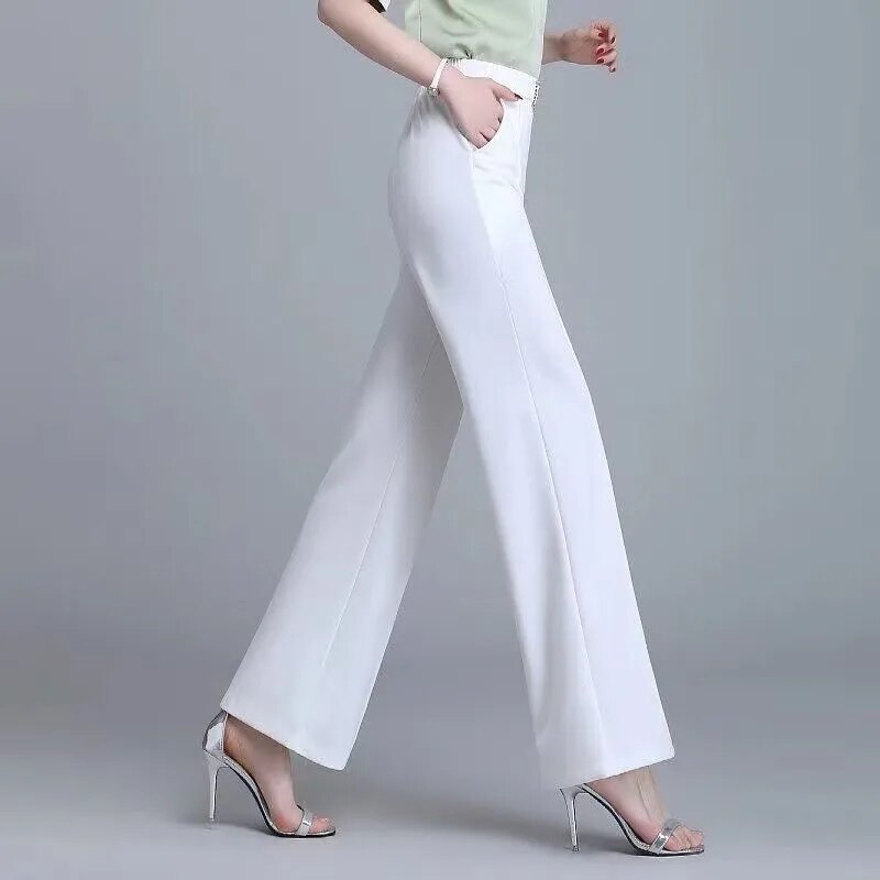 Elegant Fashion Office Lady Belt Straight Suit Trousers Women 2023 Spring Summer High Waist Pockets All Match Wide Leg Pants 4XL