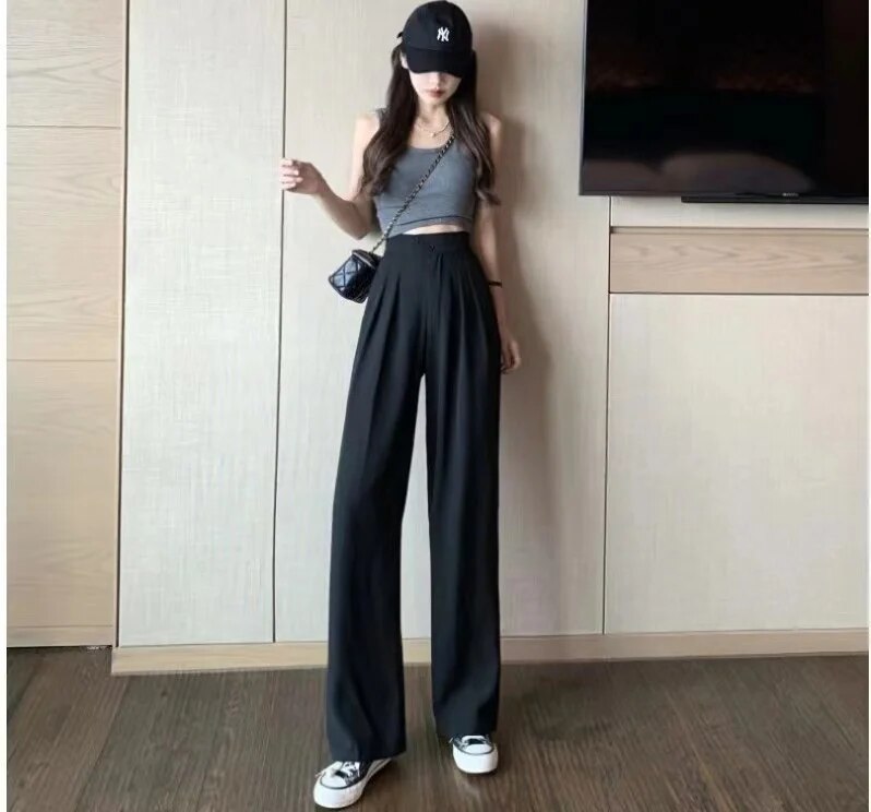 Woman Pant Suits Korean Style Elegant Straight Summer Pants Women Casual Outfits Classic White Wide Pants Women High Waist 2023