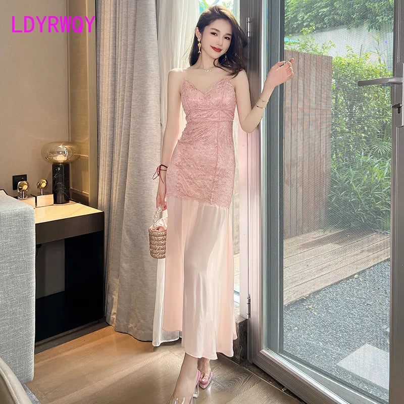 Summer Women's French Sexy Slim Lace Fishtail Strap Dress Laydown