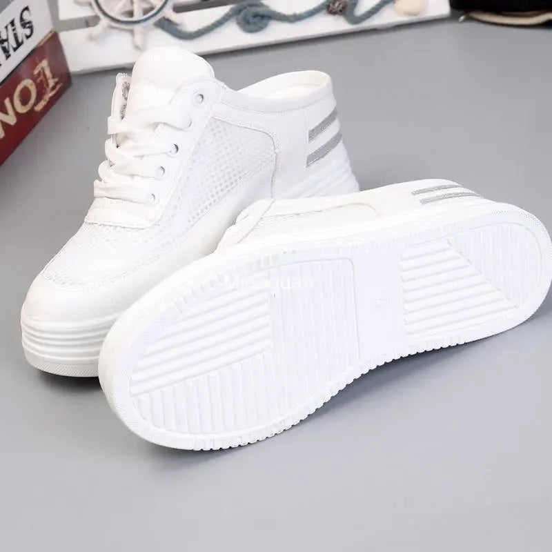 Slippers Women Summer Platform Cover Toe Flat Shoes Female Loafers Luxury Slides on Wedge 2023 Designer Mesh Breathable White PU