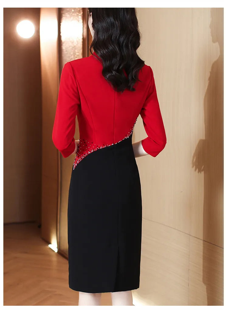 2022 New Women's Commuter Suit Red Blazer Skirt Office Suit Ladies Suit Ladies Suit Color Block Jacket Skirt Slim Party