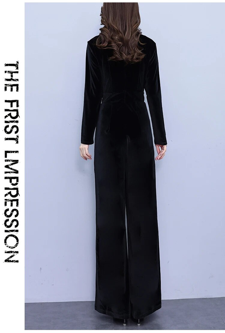 Women Velour Jumpsuit Black Overalls Long Sleeve Elegant Jumpsuits Streetwear 2023 Vintage New Female High Quality Rompers