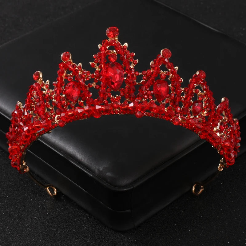 Baroque Red Crystal Tiaras And Crowns Prom Rhinestone Bridal Diadem Crown Taira For Women Wedding Hair Accessories Jewelry Crown