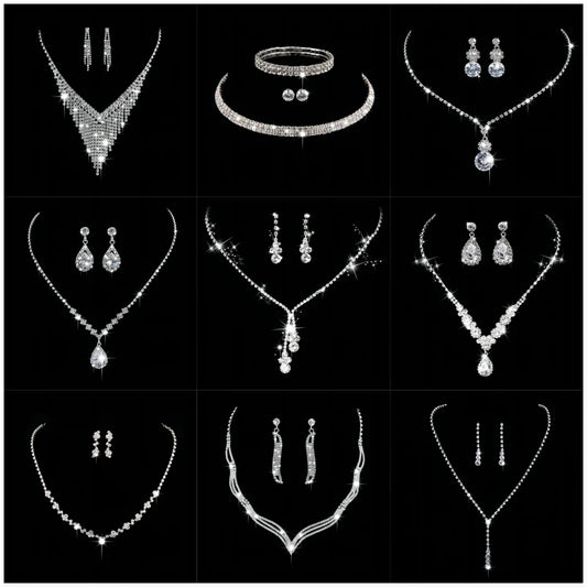 Bridal Fashion Wedding Jewelry Set two-Piece Radiant Rhinestone Zircon Angel Tear Drop Necklace Earrings Set Of Decorative Gifts