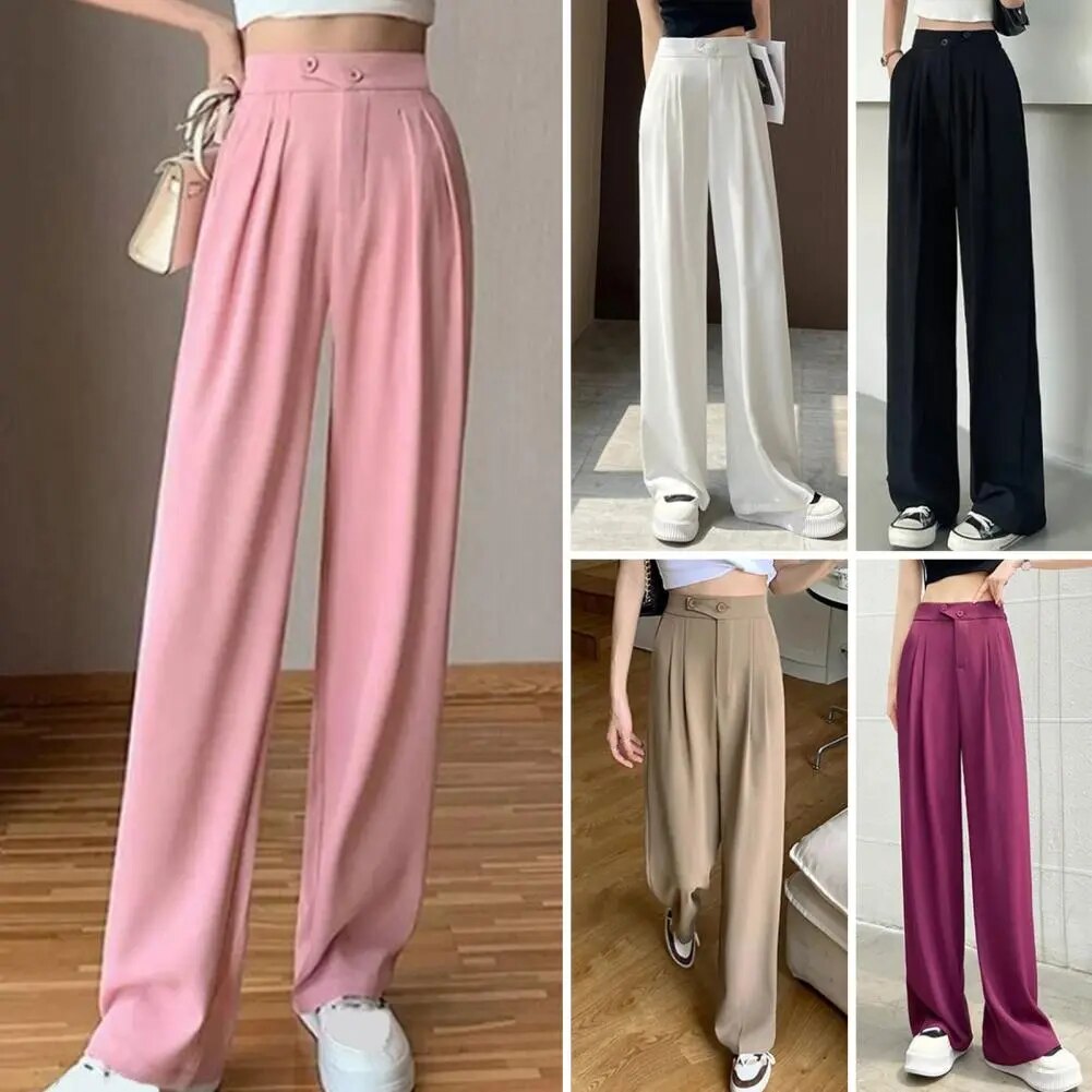 Wide Leg Pants Women's Summer Thin High Waist Hanging Sense Student Casual Pants Look Thin Loose Straight Tube Black Mop Pants