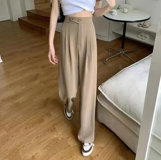 Woman Pant Suits Korean Style Elegant Straight Summer Pants Women Casual Outfits Classic White Wide Pants Women High Waist 2023