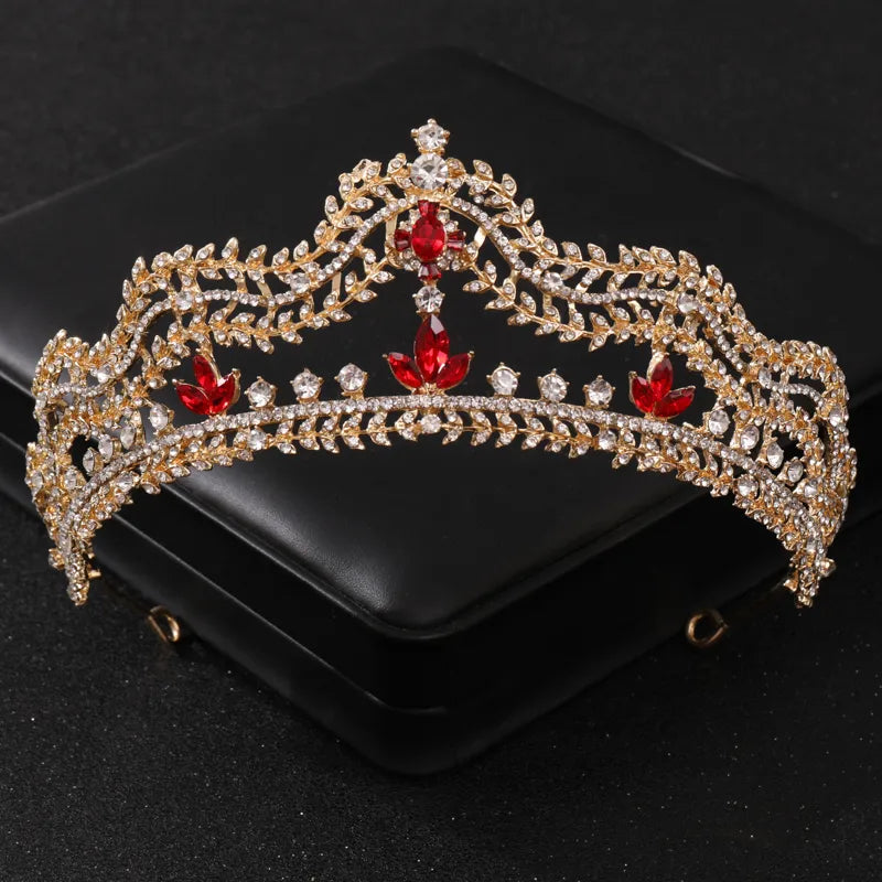 Baroque Red Crystal Tiaras And Crowns Prom Rhinestone Bridal Diadem Crown Taira For Women Wedding Hair Accessories Jewelry Crown