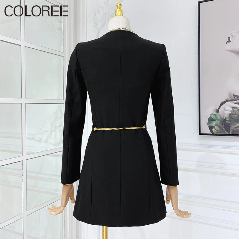 Sexy V-neck Long Sleeve Black Blazer Dress 2023 Spring Runway Designers A-line Mini Dresses for Women