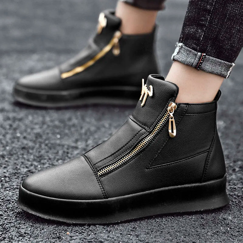 New Zipper Designer Sneakers Men Luxury Platform Shoes Casual High Top Sneakers Men Trendy Shoes Fashion Men's Leather Sneakers