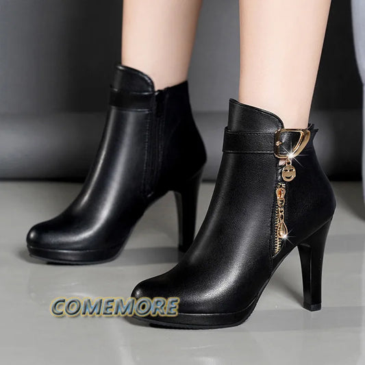 Boots Women Autumn Elegant Ankle Boots for Woman's Thin Heel Zipper Casual Female Fashion Luxury Shoes Classic Black Botas Mujer