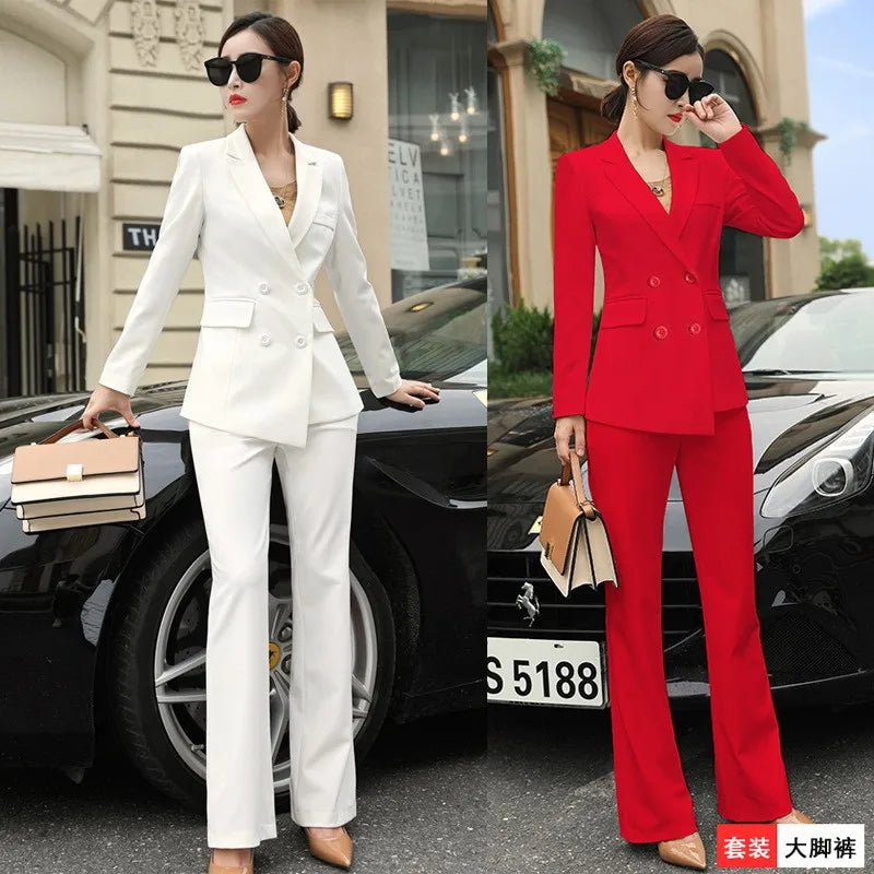 High Quality Autumn Winter Formal Ladies Blazer Trousers Women Business Suit Work Wear Office Uniform Wide Leg Pants Jacket Sets