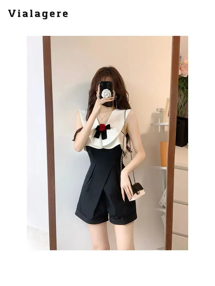 2023 Summer Hotsweet Casual Patchwork Sleeveless Slim Fit Jumpsuits Sexy Sheath 3D Flowers Decoration Y2K Fashion Rompers