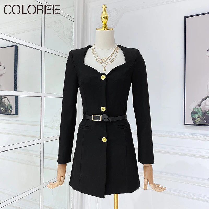 Sexy V-neck Long Sleeve Black Blazer Dress 2023 Spring Runway Designers A-line Mini Dresses for Women