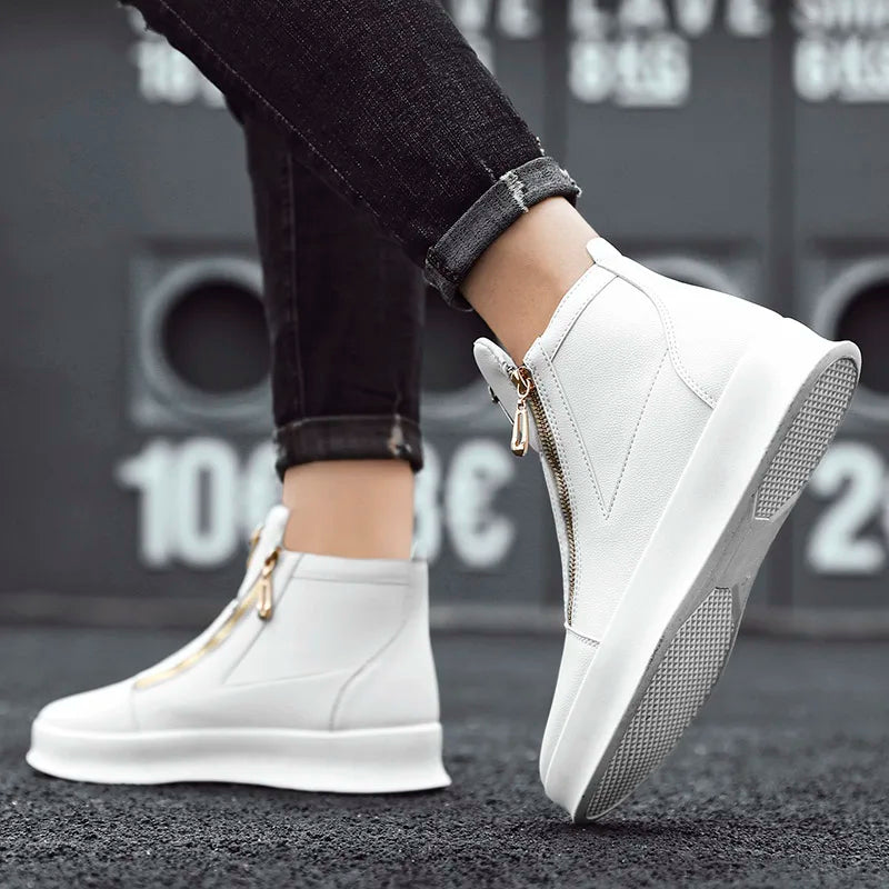 New Zipper Designer Sneakers Men Luxury Platform Shoes Casual High Top Sneakers Men Trendy Shoes Fashion Men's Leather Sneakers