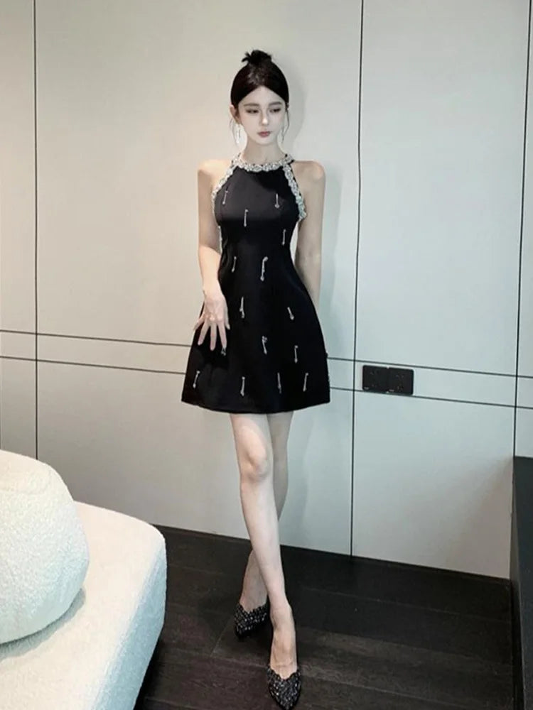 High Quality French Luxury Diamonds Beading Party Dresses For Women 2023 Summer New Elegant Fashion Sleeveless Sexy Dress Robes