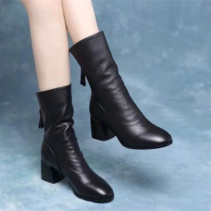 2023 Women's Shoes Luxury Boot Women Leather Boot Chunky Winter Shoe Platform Ankle Boots Thick Heel Designer