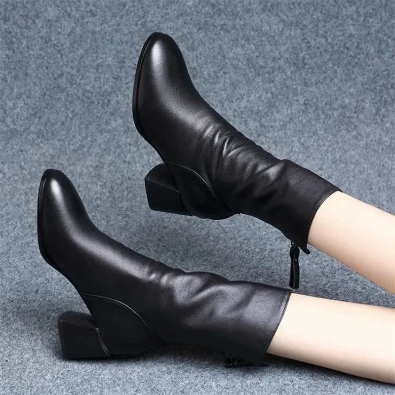 2023 Women's Shoes Luxury Boot Women Leather Boot Chunky Winter Shoe Platform Ankle Boots Thick Heel Designer