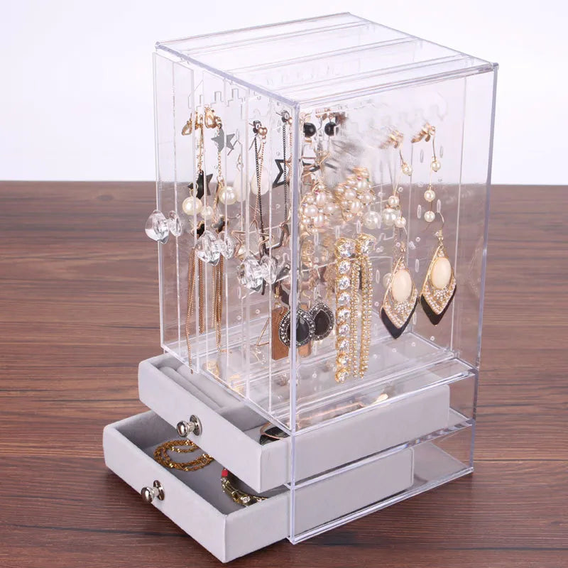 Fashionable Earrings Jewelry Box Transparent Acrylic Storage Boxes Display Rack Plastic Organizer Box