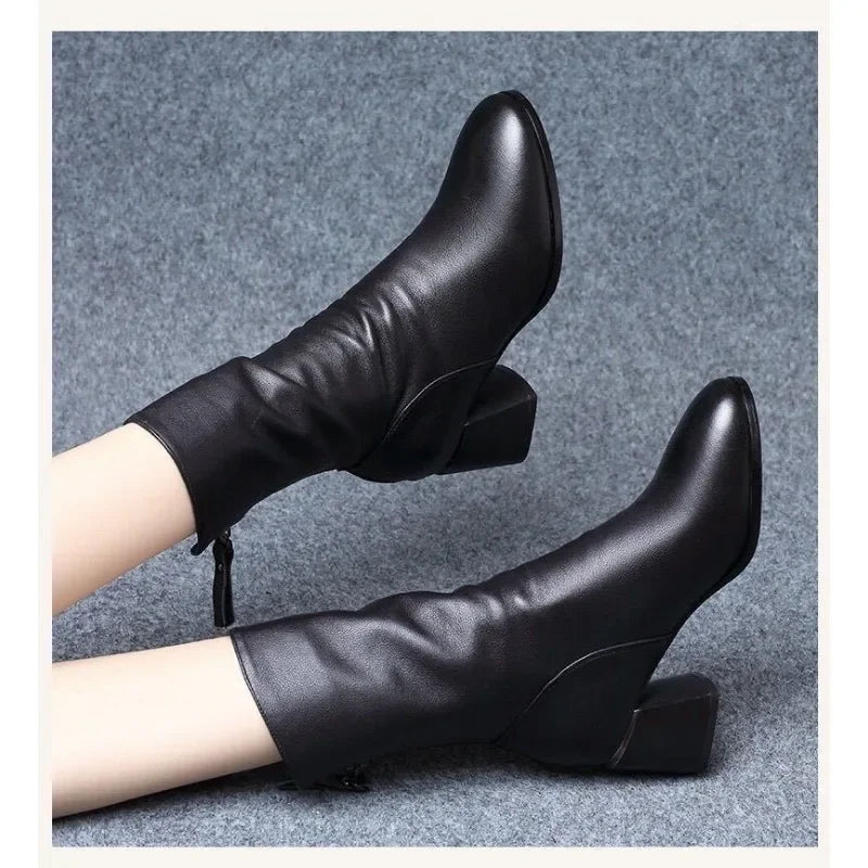 2023 Women's Shoes Luxury Boot Women Leather Boot Chunky Winter Shoe Platform Ankle Boots Thick Heel Designer