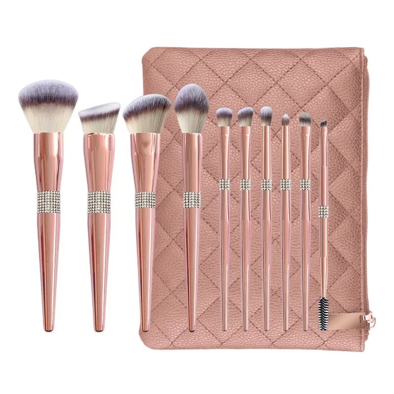 LOYBJ 10pcs Diamond Makeup Brushes Set Cosmetics Blending Tool Powder Foundation Blush Highlight Eyeshadow Eyebrow Eyelash Brush